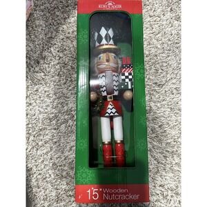 New 2024 Kurt S. Adler Red, White and Black Nutcracker with Gifts & Wreath 15"‎